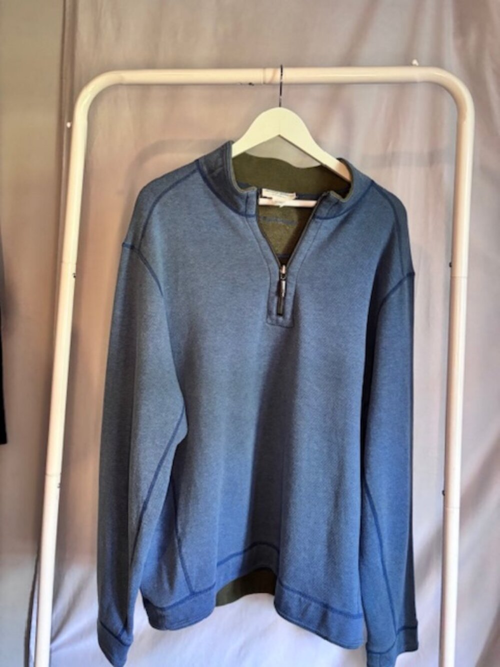 Tommy Bahama Reversible 1/4 Zip Pullover Men’s Extra Large Blue Olive